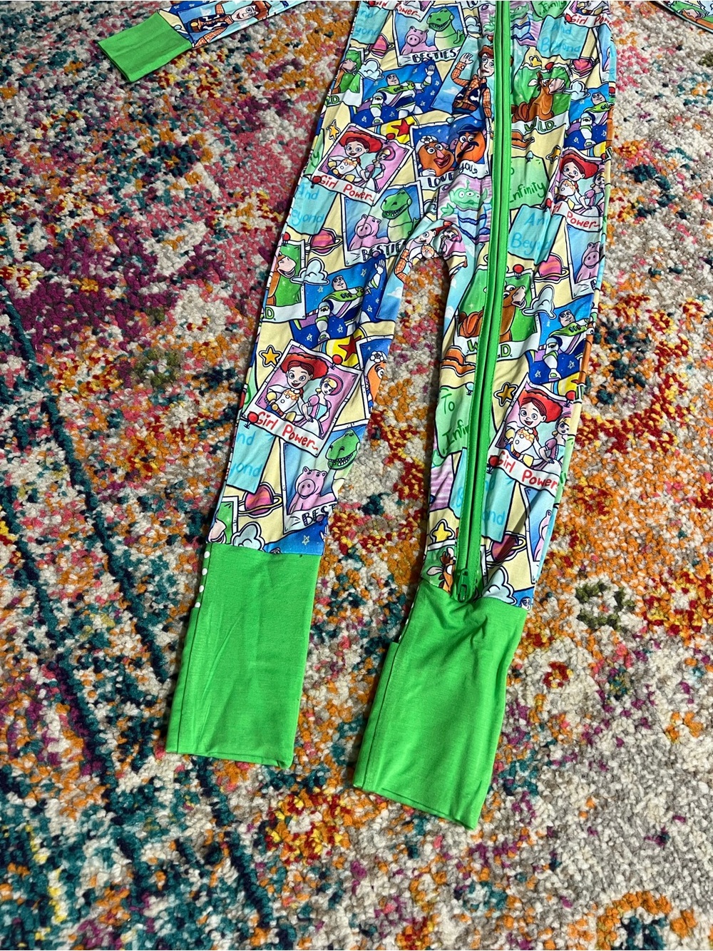 Toy Story Love You Disney Pixar Printed Green-Trim Kids Footie One Piece PJs - Picture 5 of 8